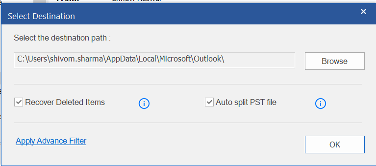 Choose a preferred location to save the repaired PST file and click OK